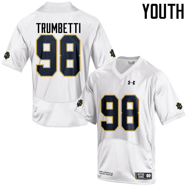 Youth NCAA Notre Dame Fighting Irish #98 Andrew Trumbetti Stitched College Under Armour Authentic White Football Jersey IV10Q58AB